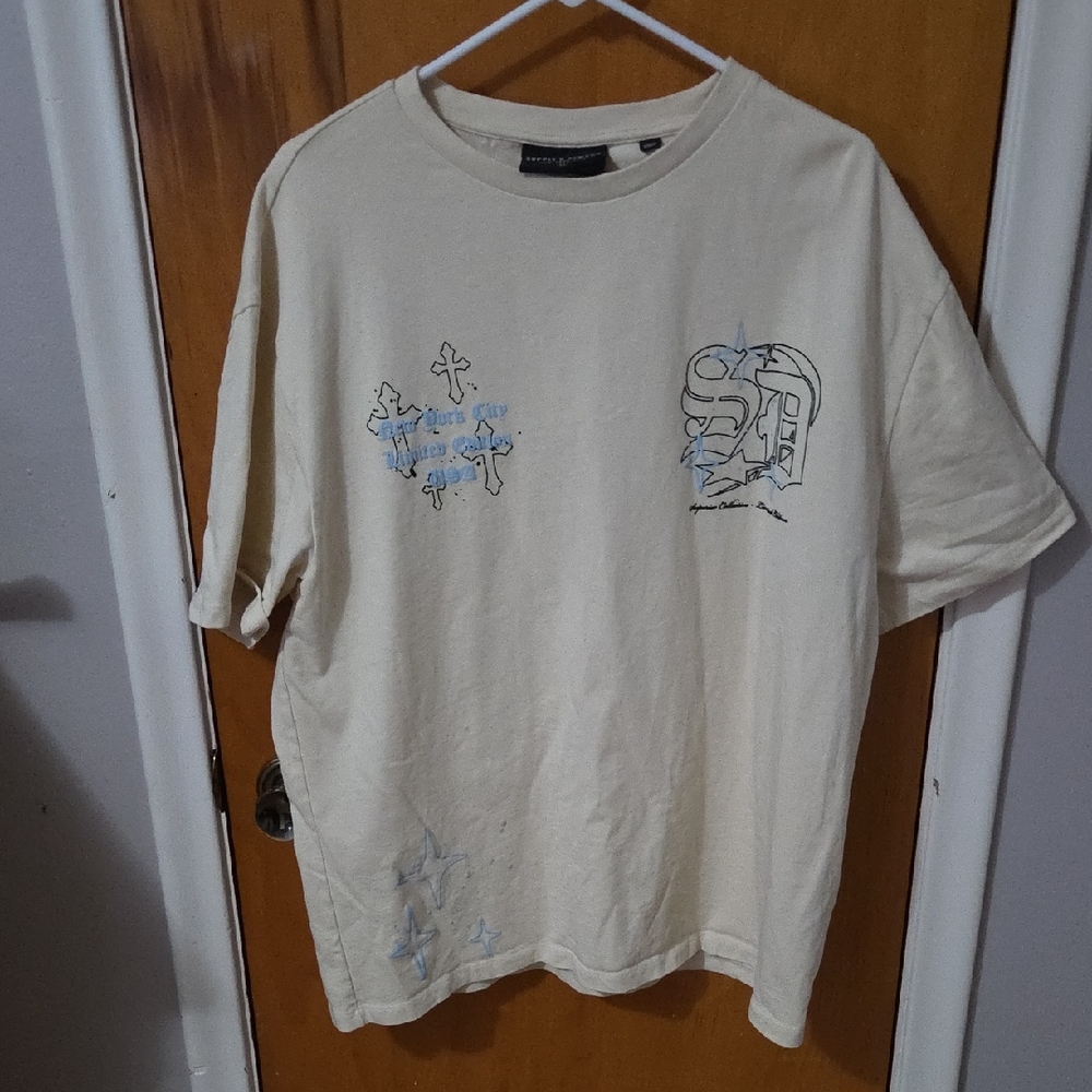 Zara Beige Tee with Blue Graphic